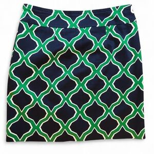 Skirtin Around Size 0 Mini Skirt Navy Green Lattice Geo Preppy Cotton Lined